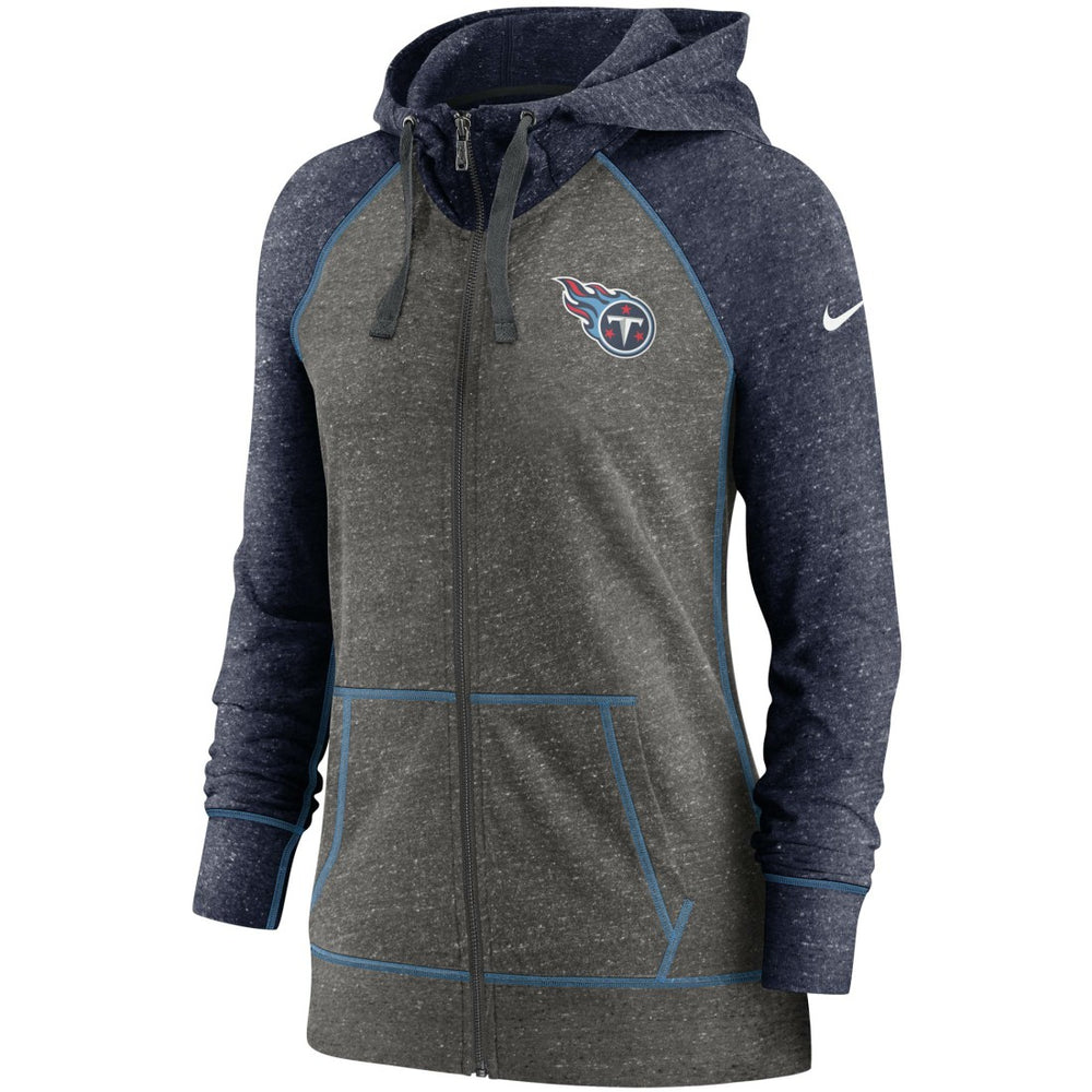 Tennessee Titans Women's Gym Vintage Raglan Full-Zip Hoodie - Heathered Charcoal/Navy | Nike on sale