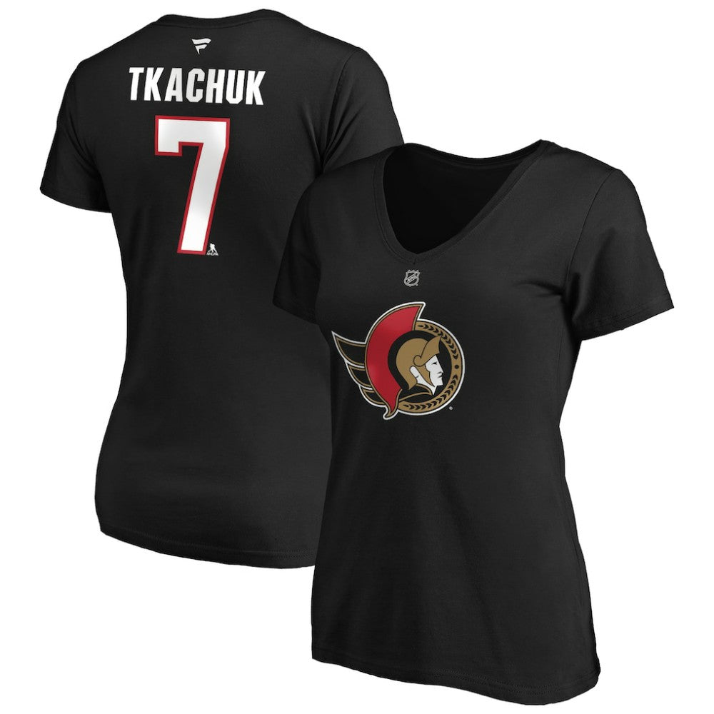 Brady Tkachuk Ottawa Senators Fanatics Women's Authentic Stack Name & Number V-Neck T-Shirt Black