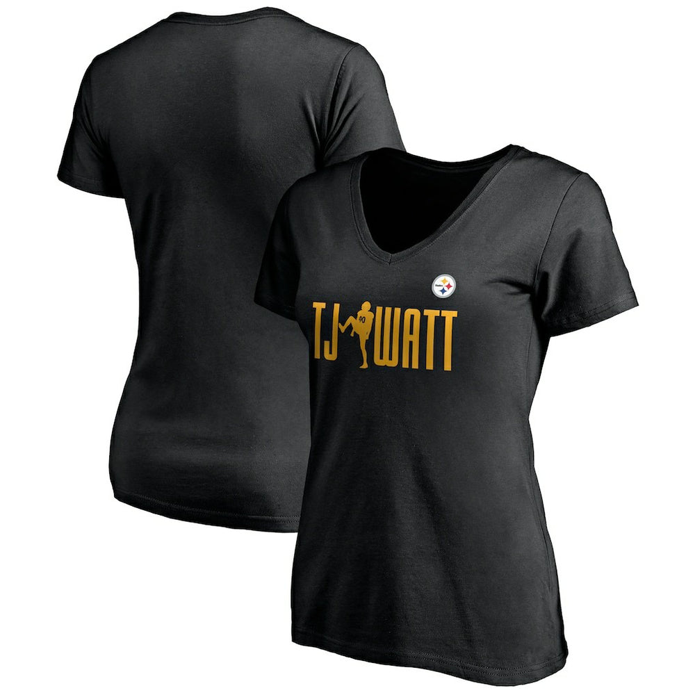 T.J. Watt Pittsburgh Steelers Women's Checkdown V-Neck T-Shirt - Black discount