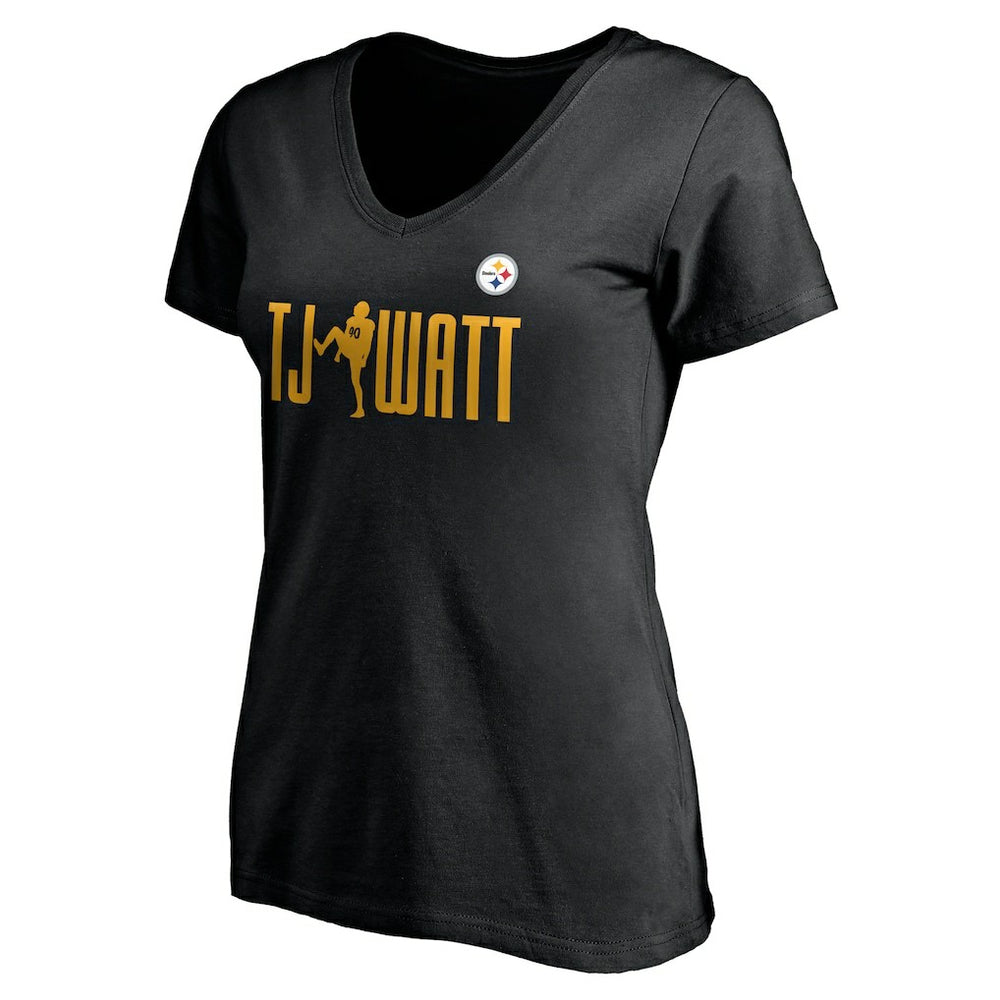 T.J. Watt Pittsburgh Steelers Women's Checkdown V-Neck T-Shirt - Black discount