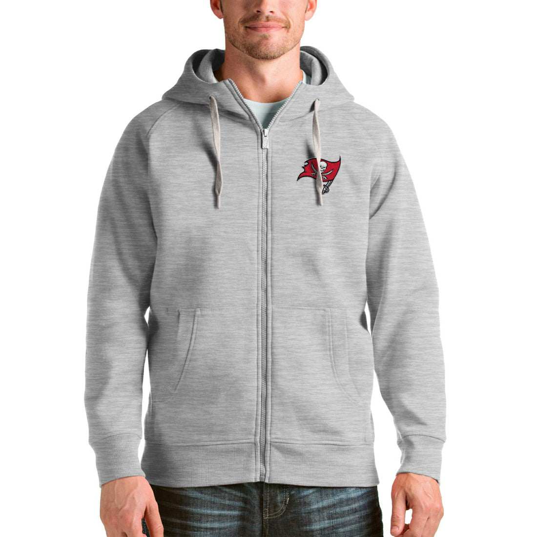 Tampa Bay Buccaneers Antigua Victory Full-Zip Hoodie - Heather Gray discount