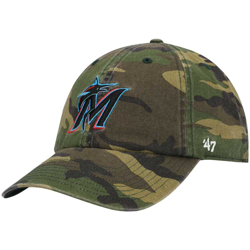 Miami Marlins Team Clean Up Adjustable Hat - Camo | 47 brand