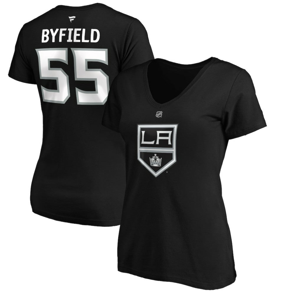 Quinton Byfield Los Angeles Kings Fanatics Women's Authentic Stack Name & Number V-Neck T-Shirt Black