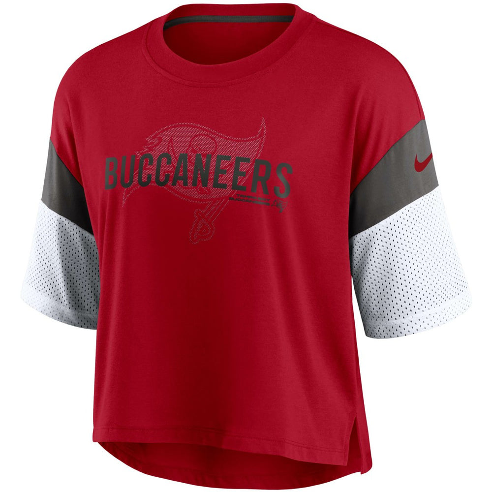 Tampa Bay Buccaneers Women's Nickname Tri-Blend Performance Crop Top - Red/White | Nike cheap