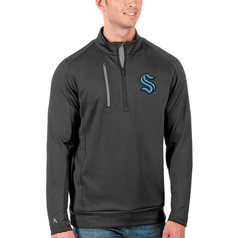 Seattle Kraken Antigua Big & Tall Generation Quarter-Zip Pullover Jacket Charcoal/Silver