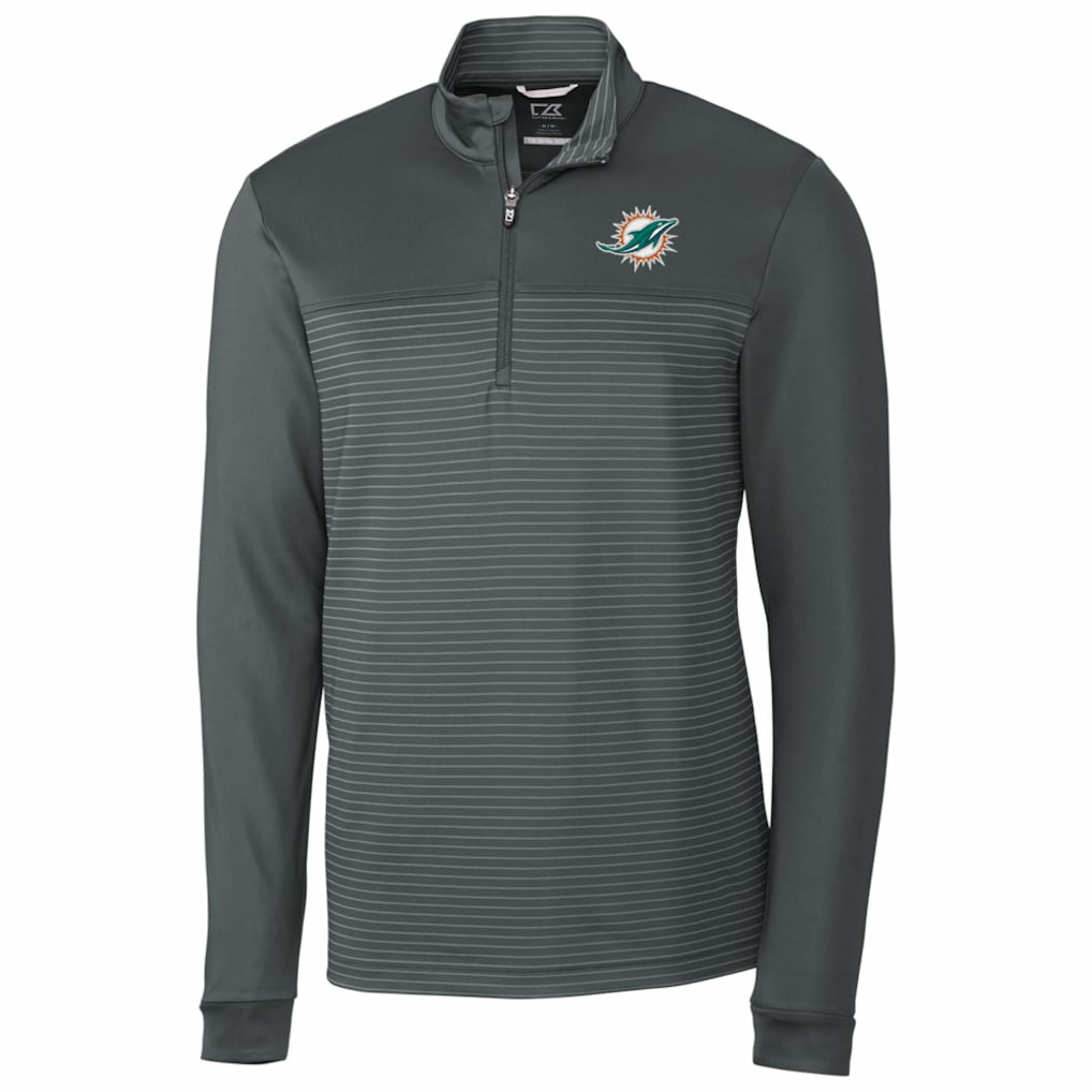 Miami Dolphins Cutter & Buck Traverse Stripe Quarter-Zip Pullover Jacket - Gray online