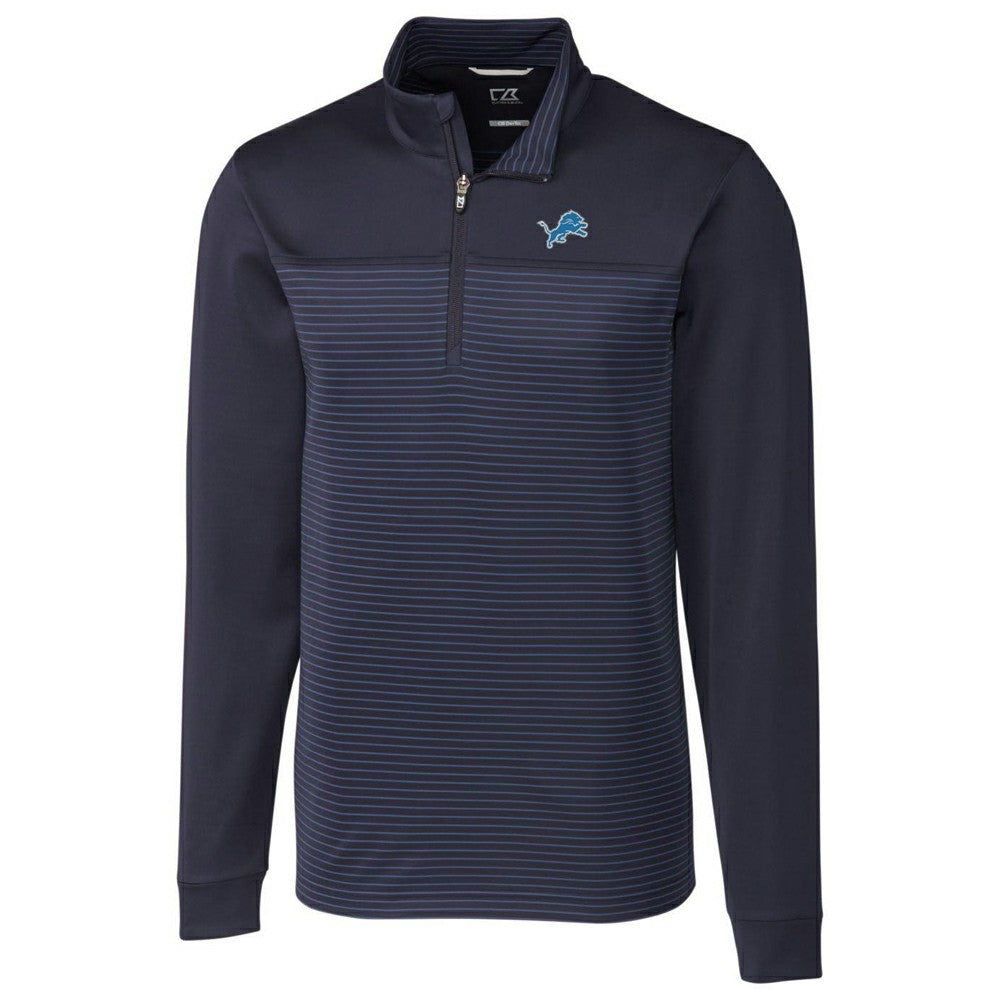 Detroit Lions Cutter & Buck Traverse Stripe Quarter-Zip Pullover Jacket - Navy for sale