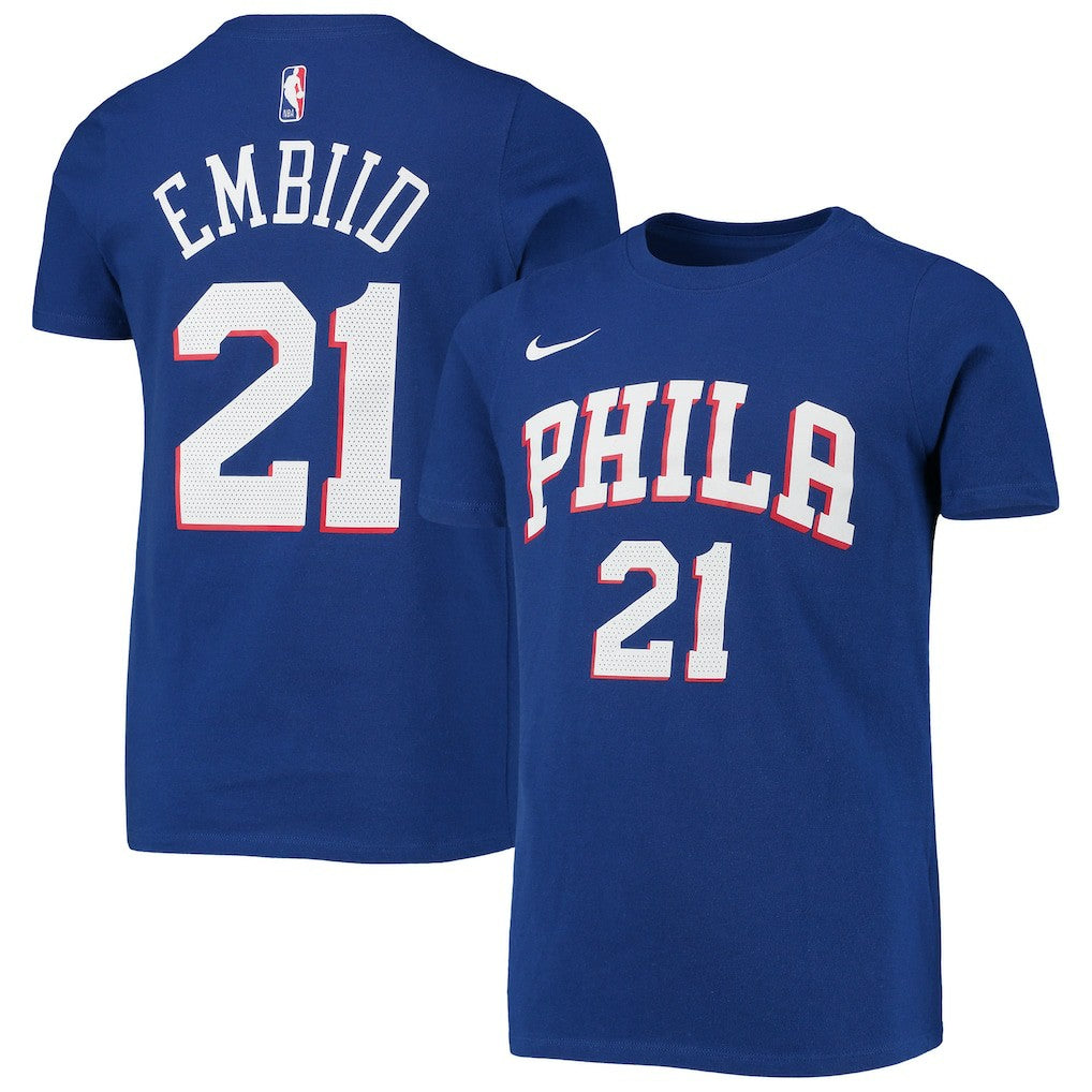 Joel Embiid Philadelphia 76ers Youth Logo Name & Number Performance T-Shirt - Royal | Nike cheap