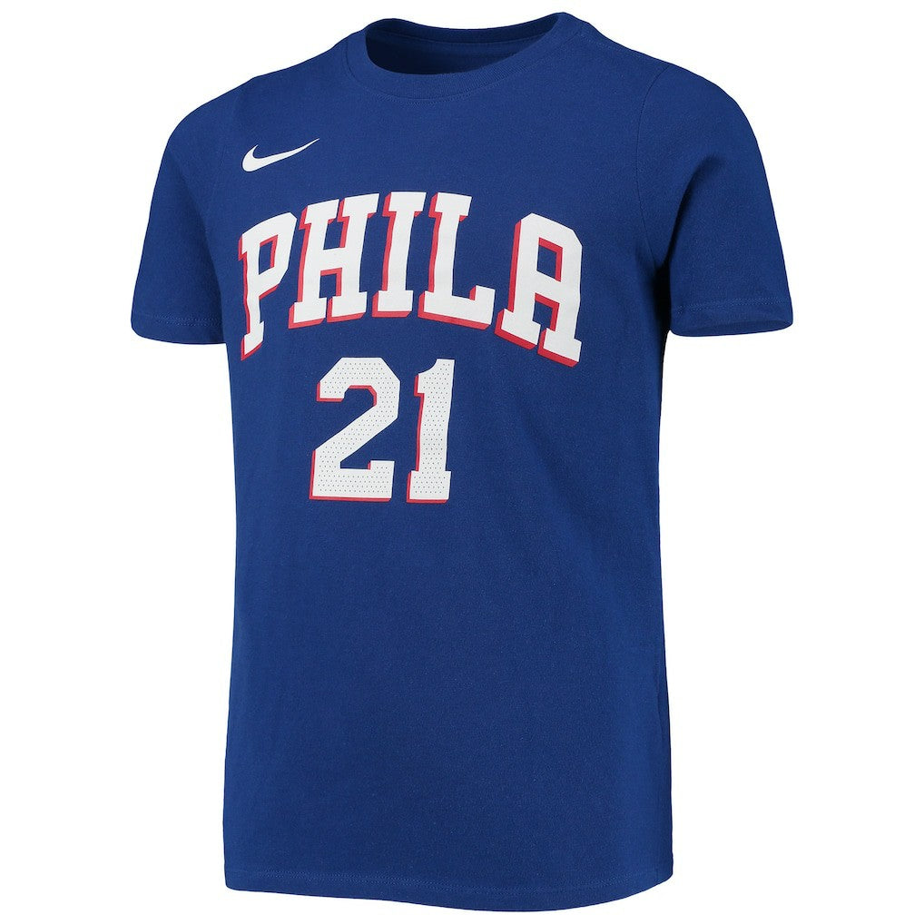 Joel Embiid Philadelphia 76ers Youth Logo Name & Number Performance T-Shirt - Royal | Nike cheap