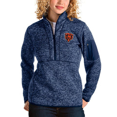 Chicago Bears Antigua Women's Bear Head Fortune Half-Zip Pullover Jacket - Heather Navy discount