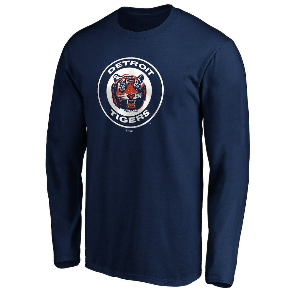 Detroit Tigers Cooperstown Collection Huntington Logo Long Sleeve T-Shirt - Navy