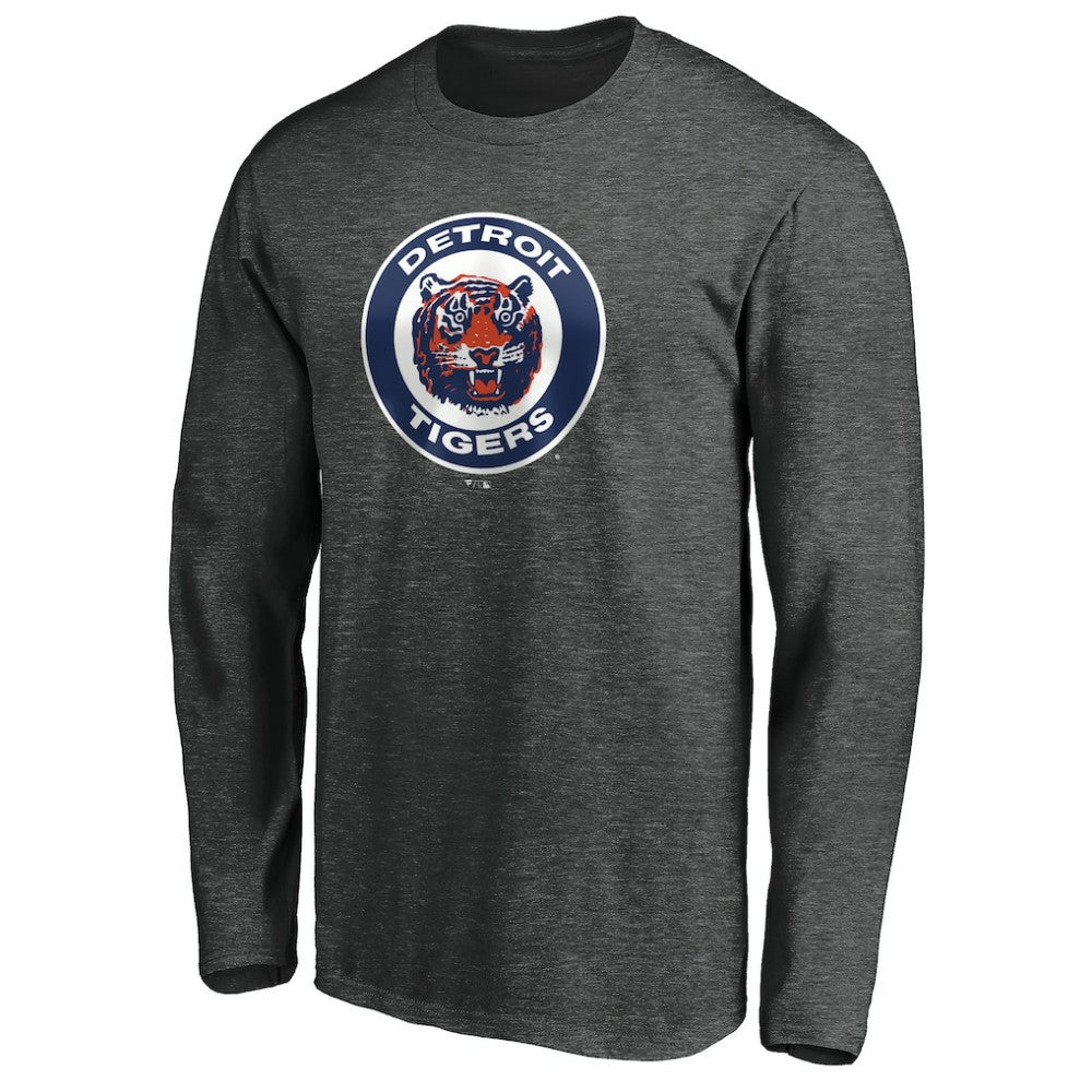 Detroit Tigers Cooperstown Collection Huntington Logo Long Sleeve T-Shirt - Charcoal