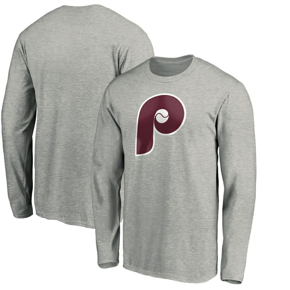 Philadelphia Phillies Cooperstown Collection Huntington Logo Long Sleeve T-Shirt - Heathered Gray