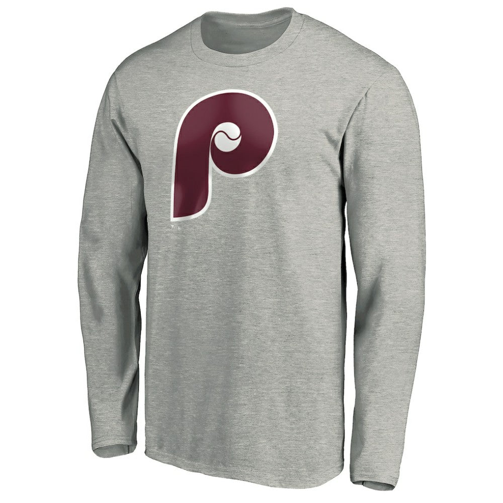 Philadelphia Phillies Cooperstown Collection Huntington Logo Long Sleeve T-Shirt - Heathered Gray
