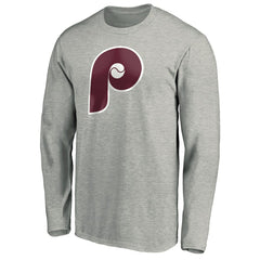 Philadelphia Phillies Cooperstown Collection Huntington Logo Long Sleeve T-Shirt - Heathered Gray