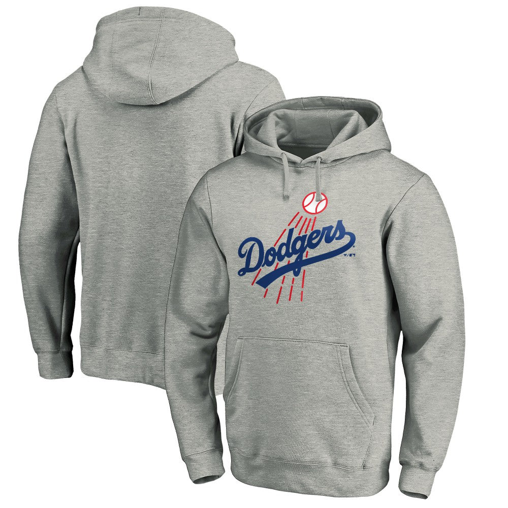 Los Angeles Dodgers Cooperstown Collection Huntington Logo Fitted Pullover Hoodie - Heather Gray