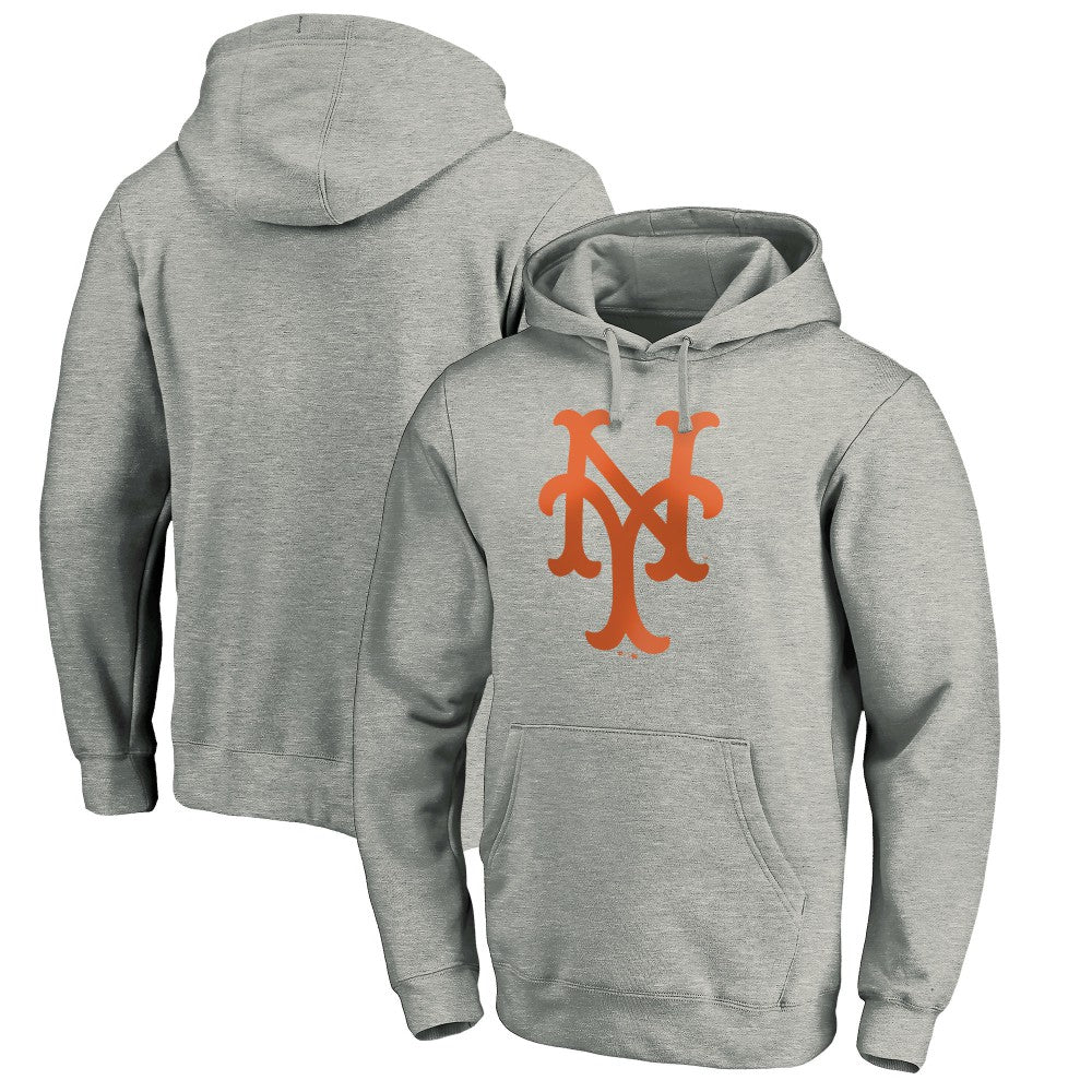 New York Mets Cooperstown Collection Huntington Logo Fitted Pullover Hoodie - Heather Gray