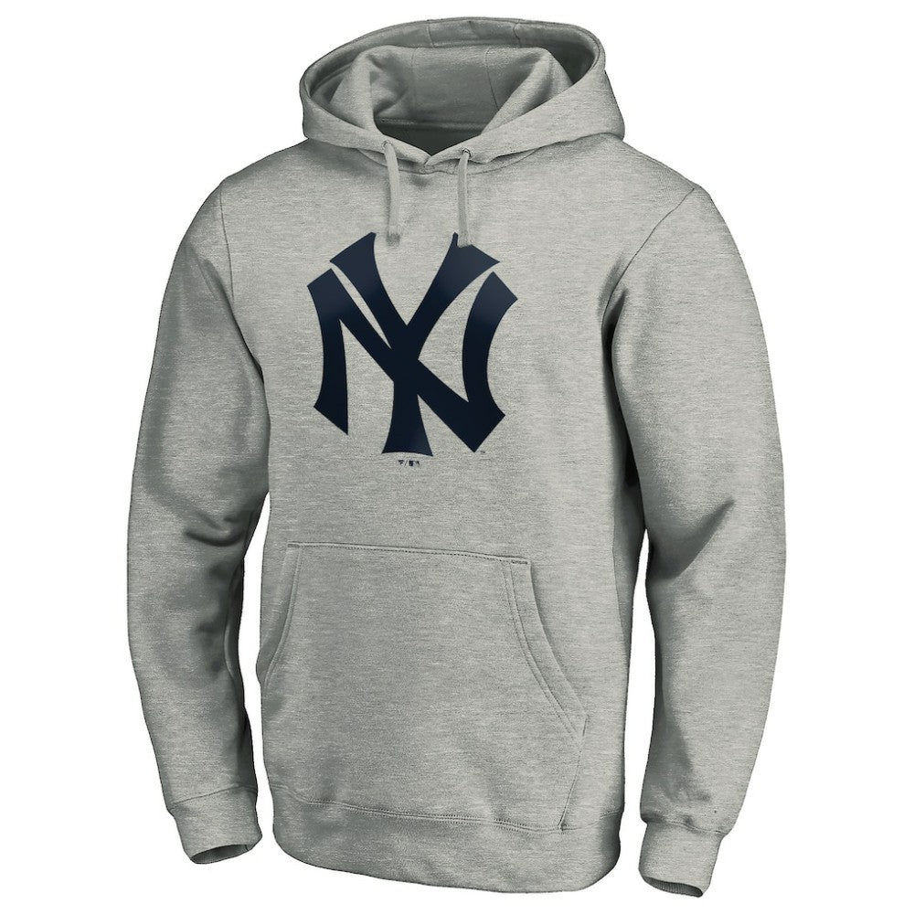 New York Yankees Cooperstown Collection Huntington Logo Fitted Pullover Hoodie - Heather Gray