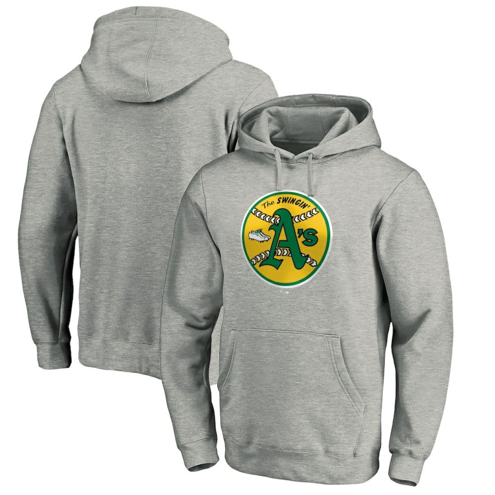 Athletics Cooperstown Collection Huntington Logo Fitted Pullover Hoodie - Heather Gray