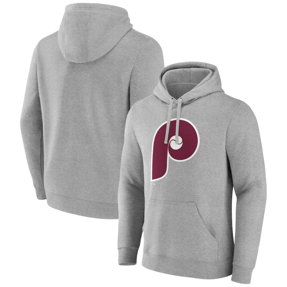 Philadelphia Phillies Cooperstown Collection Huntington Logo Fitted Pullover Hoodie - Heather Gray