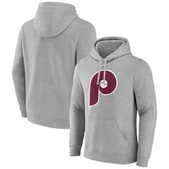 Philadelphia Phillies Cooperstown Collection Huntington Logo Fitted Pullover Hoodie - Heather Gray