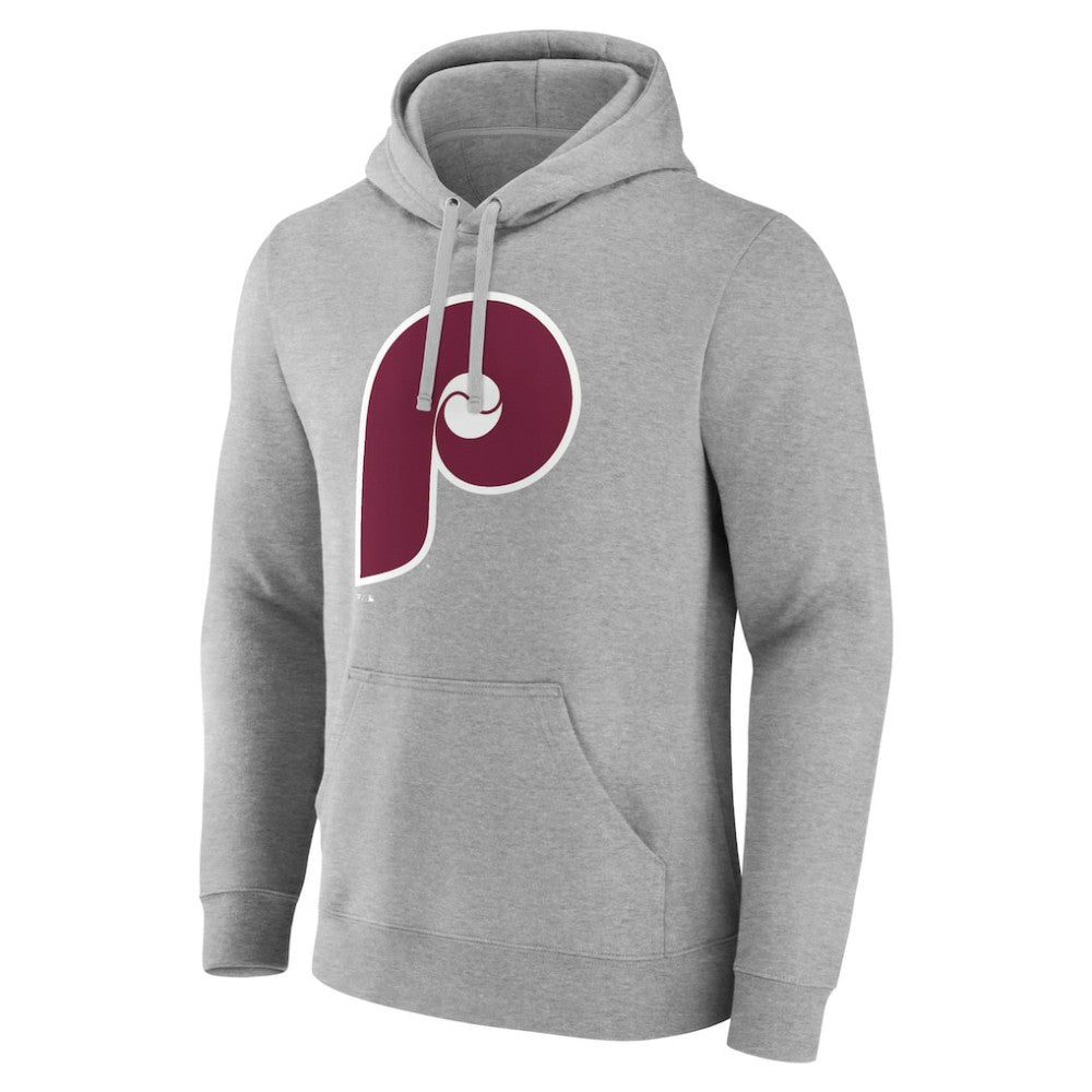 Philadelphia Phillies Cooperstown Collection Huntington Logo Fitted Pullover Hoodie - Heather Gray