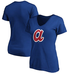 Atlanta Braves Women's Cooperstown Collection Huntington Logo V-Neck T-Shirt - Royal