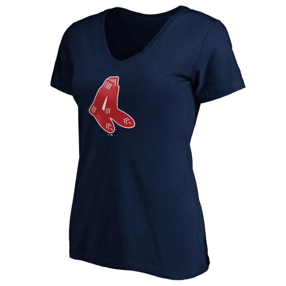 Boston Red Sox Women's Cooperstown Collection Huntington Logo V-Neck T-Shirt - Navy