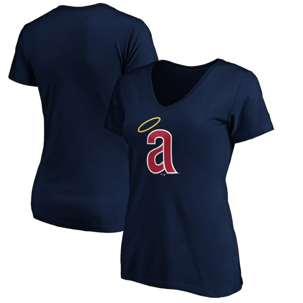 California Angels Women's Cooperstown Collection Huntington Logo V-Neck T-Shirt - Navy