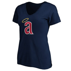 California Angels Women's Cooperstown Collection Huntington Logo V-Neck T-Shirt - Navy