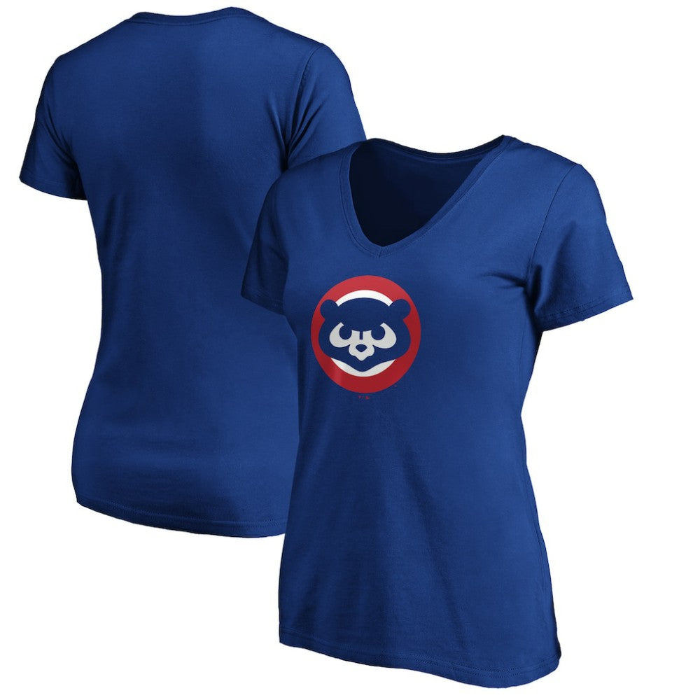 Chicago Cubs Women's Cooperstown Collection Huntington Logo V-Neck T-Shirt - Royal