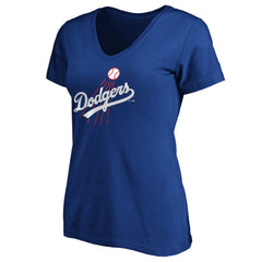 Los Angeles Dodgers Women's Cooperstown Collection Huntington Logo V-Neck T-Shirt - Royal