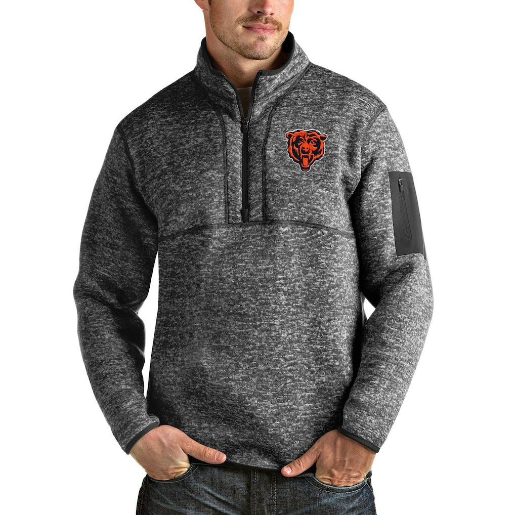 Chicago Bears Antigua Bear Head Fortune Quarter-Zip Pullover Jacket - Heathered Charcoal for sale