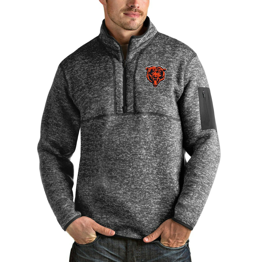 Chicago Bears Antigua Bear Head Fortune Quarter-Zip Pullover Jacket - Heathered Charcoal for sale