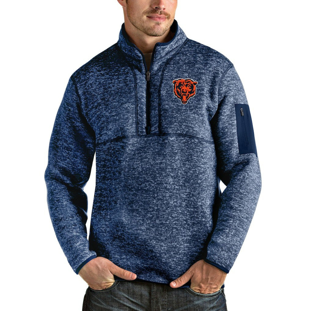 Chicago Bears Antigua Bear Head Fortune Quarter-Zip Pullover Jacket - Heather Navy outlet