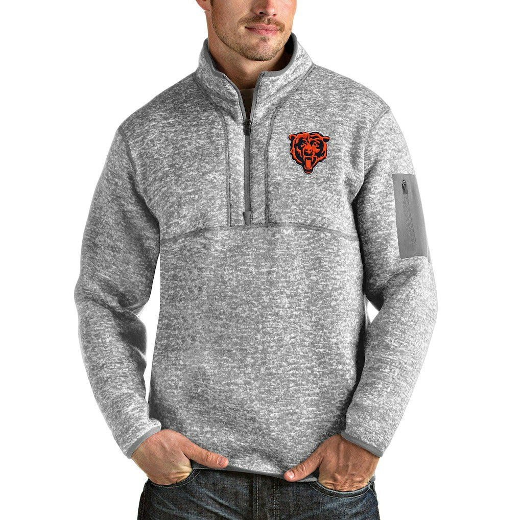 Chicago Bears Antigua Bear Head Fortune Quarter-Zip Pullover Jacket - Heather Gray for sale