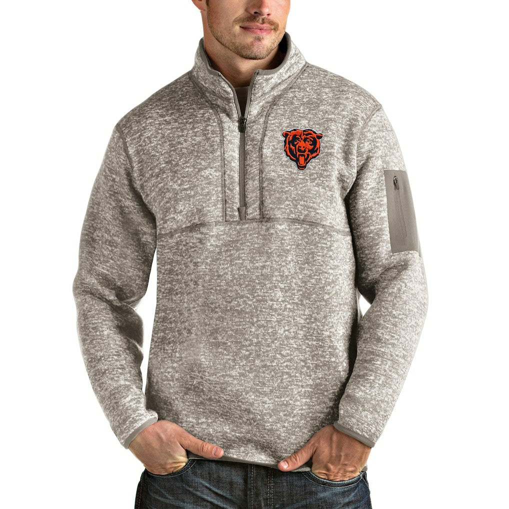 Chicago Bears Antigua Bear Head Fortune Quarter-Zip Pullover Jacket - Oatmeal outlet