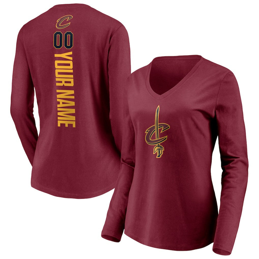 Cleveland Cavaliers Women's Playmaker Personalized Name & Number Long Sleeve V-Neck T-Shirt sale - Wine online