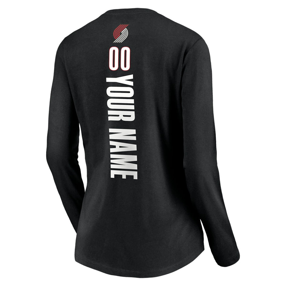 Portland Trail Blazers Women's Playmaker Personalized Name & Number Long Sleeve V-Neck T-Shirt - Black online
