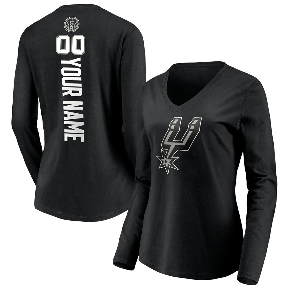 San Antonio Spurs Women's Playmaker Personalized Name & Number Long Sleeve V-Neck T-Shirt - Black shop
