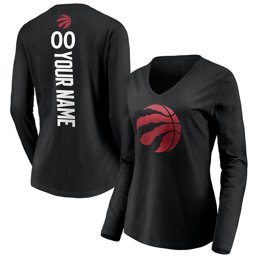 Toronto Raptors Women's Playmaker Personalized Name & Number Long Sleeve V-Neck T-Shirt - Black discount