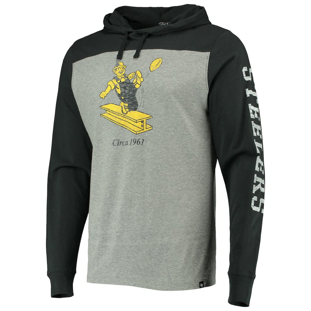 Pittsburgh Steelers '47 Franklin Wooster Throwback Long Sleeve Hoodie T-Shirt - Heathered Gray sale