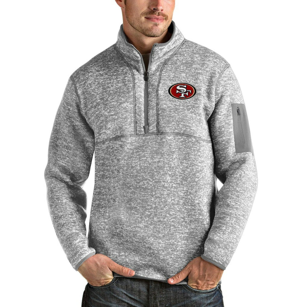 San Francisco 49ers Antigua Team Logo Fortune Quarter-Zip Pullover Jacket - Heather Gray discount