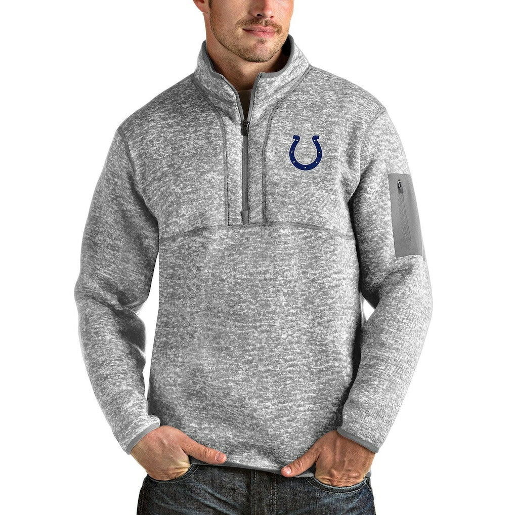 Indianapolis Colts Antigua Team Logo Fortune Quarter-Zip Pullover Jacket - Heather Gray discount
