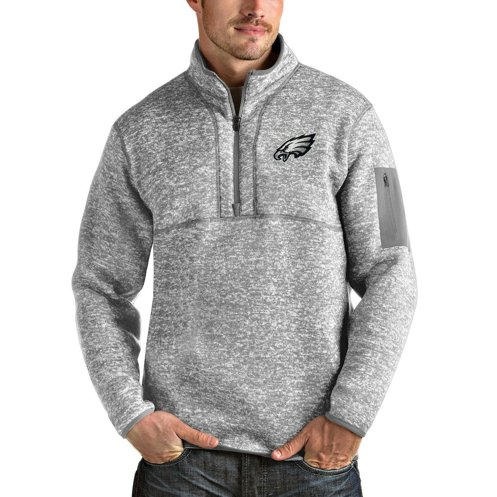 Philadelphia Eagles Antigua Team Logo Fortune Quarter-Zip Pullover Jacket - Heather Gray sale