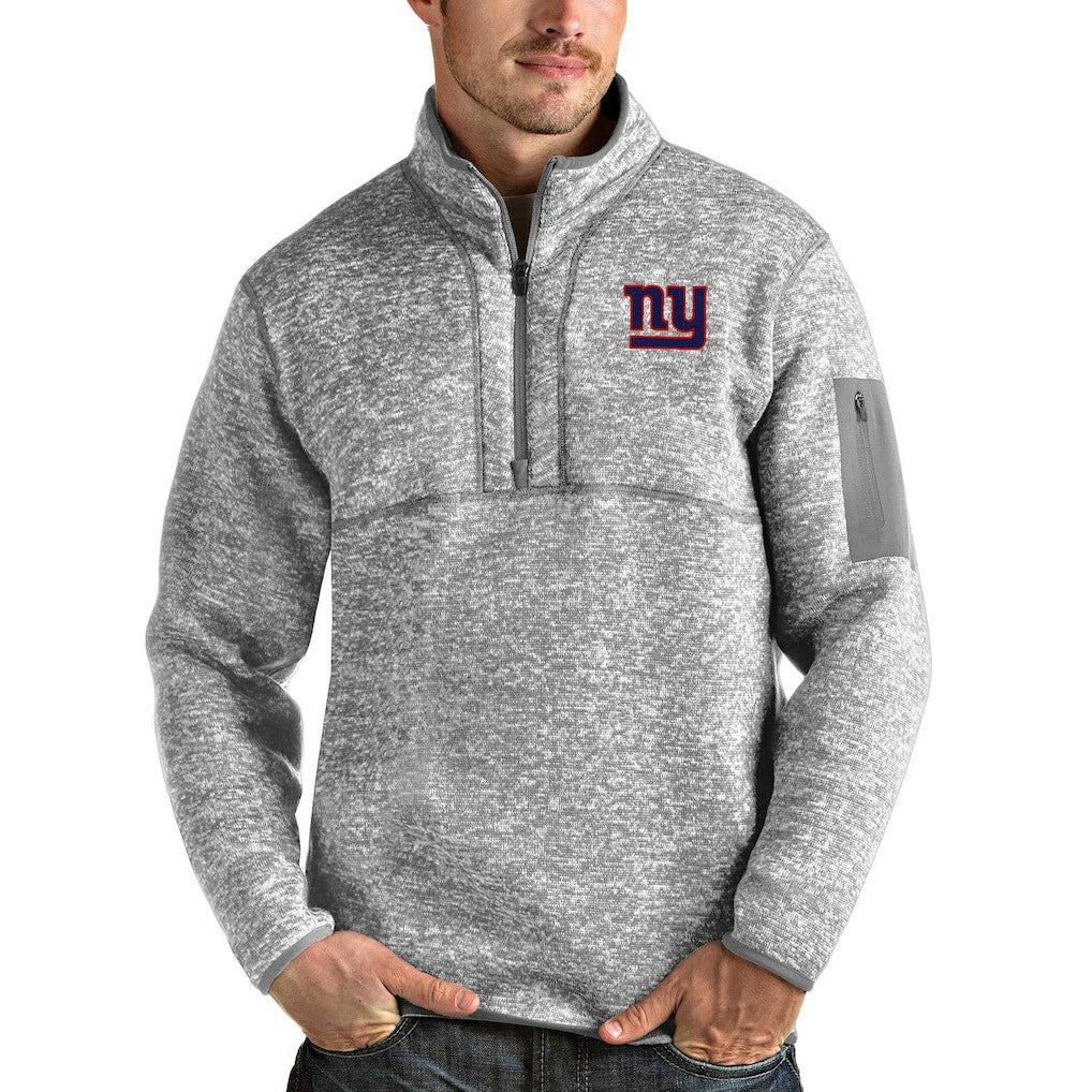 New York Giants Antigua Team Logo Fortune Quarter-Zip Pullover Jacket - Heather Gray outlet