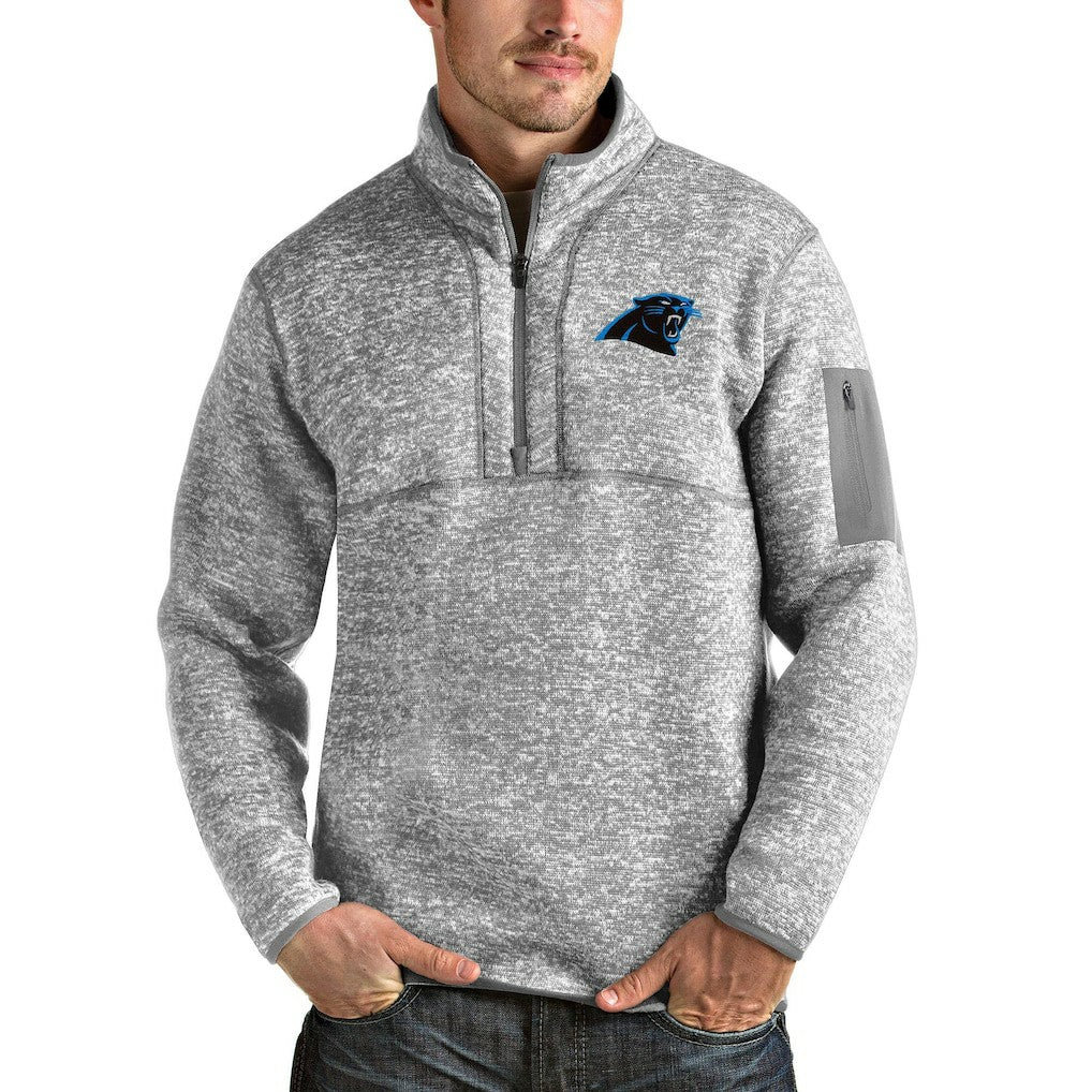 Carolina Panthers Antigua Team Logo Fortune Quarter-Zip Pullover Jacket - Heather Gray online