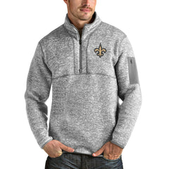 New Orleans Saints Antigua Team Logo Fortune Quarter-Zip Pullover Jacket - Heather Gray online
