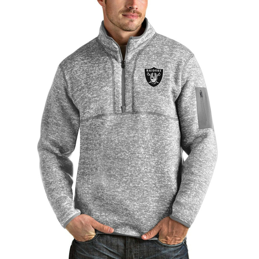 Las Vegas Raiders Antigua Team Logo Fortune Quarter-Zip Pullover Jacket - Heather Gray for sale