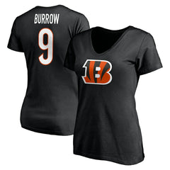 Joe Burrow Cincinnati Bengals Women's Player Icon Name & Number V-Neck T-Shirt - Black outlet